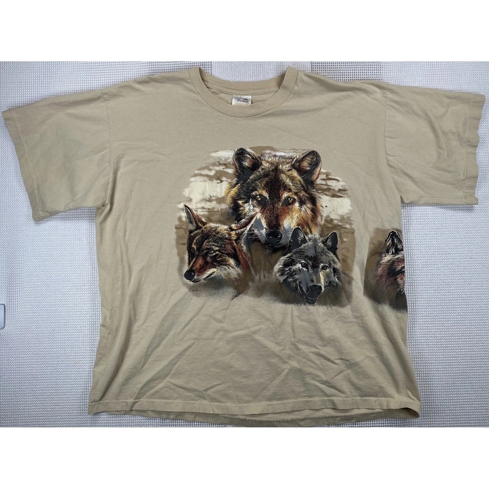 Vintage Wolf Pack T-Shirt Men's XXL Single Stitch Tan 1993 (Hole)